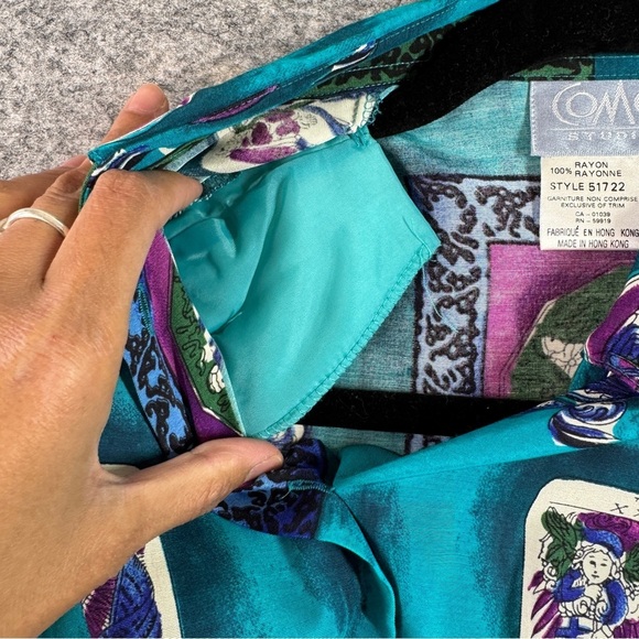 COMO Studio Vintage Artsy Hippie Tarot Print Shirt Teal Purple Rayon Size 6 - Picture 16 of 16